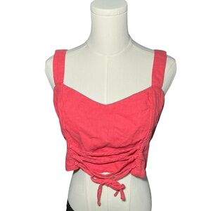 Abercrombie & Fitch Pink Ruched Tie Front Crop Top